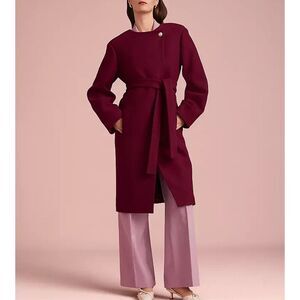 ANN TAYLOR $258 WOOL BLEND BALLOON SLEEVE COAT MULBERRY MEDIUM PETITE NEW